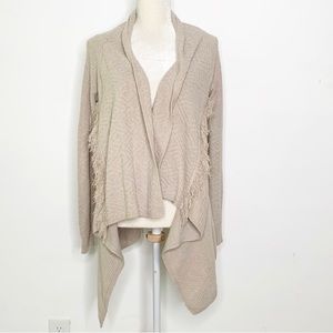 Sale 🚨Lucky Brand Tan Beige Cotton Waffle Knit Fringe Women’s Sweater Cardigan